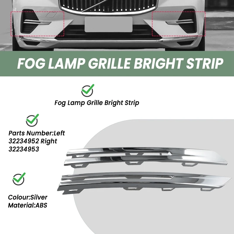 Rejilla de luz antiniebla del parachoques delantero del coche, tira brillante cromada, para Volvo XC60 32234952, 32234953, 2022