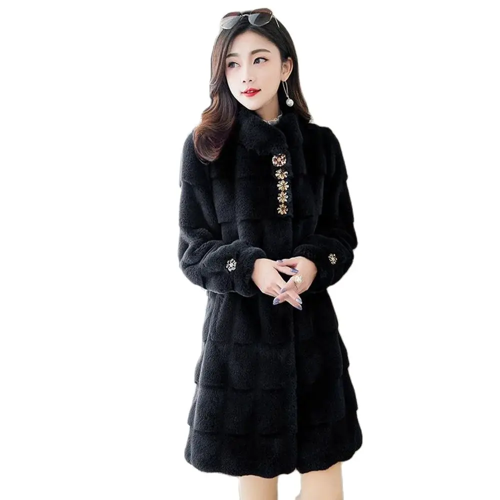 

Fashion Fur Integrated Danish Mink Fur Temperament Coat for Women's Winter New High-end Mid Length Imitation Mink Fur Warm Coat