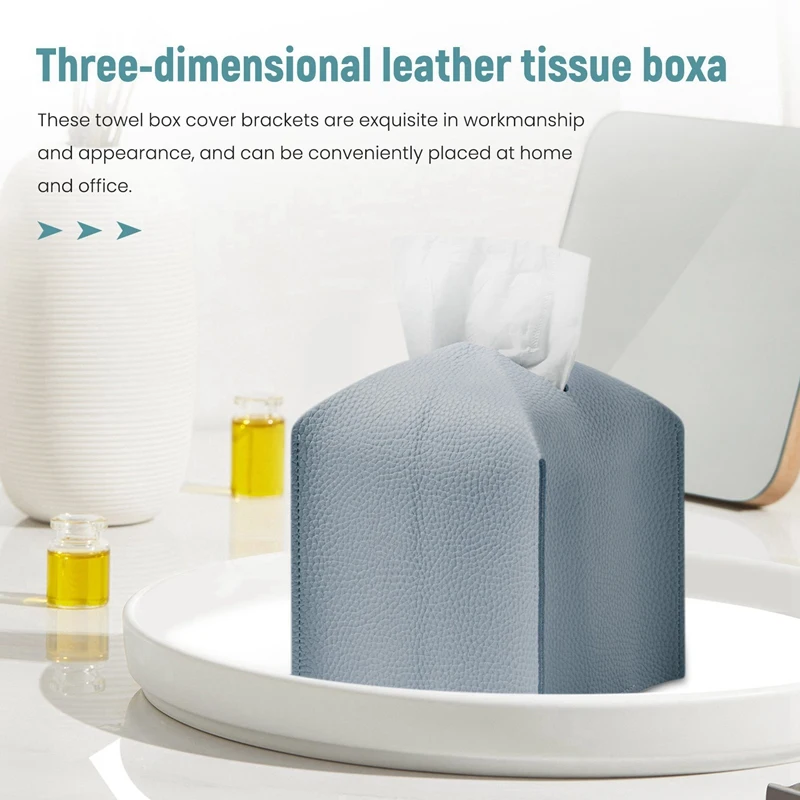 2Pcs Tissue Box PU Leather Tissue Box Holder, Toilet Tissue Box Square Tissue Holder For Bath Vanity Countertop