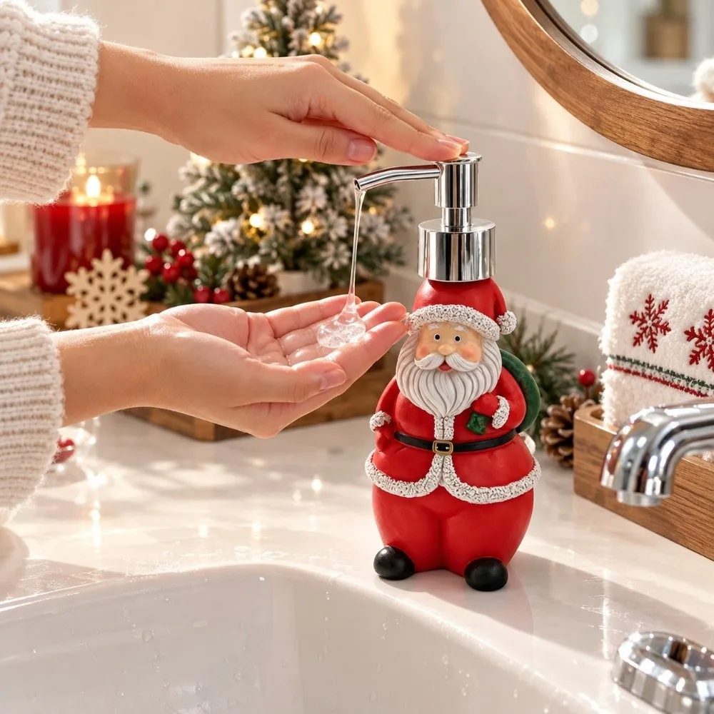 Santa Shaped Christmas Soap Dispenser Smooth Press Pump Snowman Shaped Cartoon Soap Dispenser Holiday Shaped Design Refillable