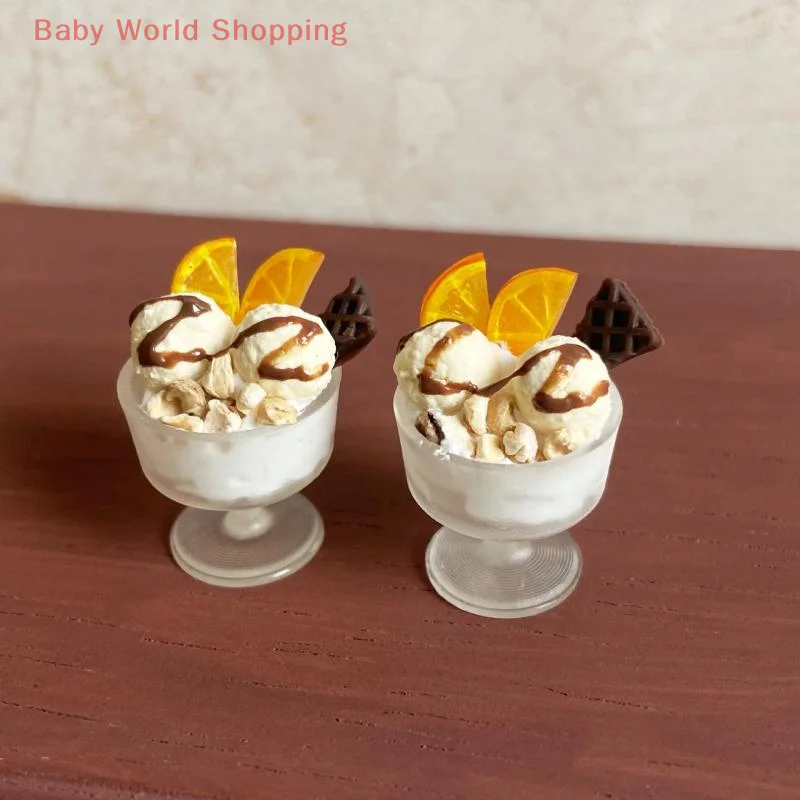 1 Piece Dollhouse Dessert Miniature Orange Cream Ice Cream Cup Pretend Play Kids Toy For Kitchen Accessories