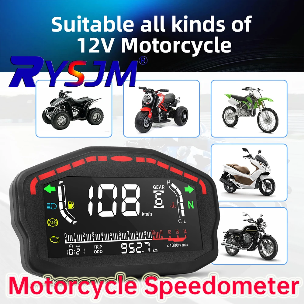 Digital Motorcycle Speedometer LCD Instrument Panel with Water Temperature Oil Level Mileage Moto Dashboard for 2/4 Cylinder