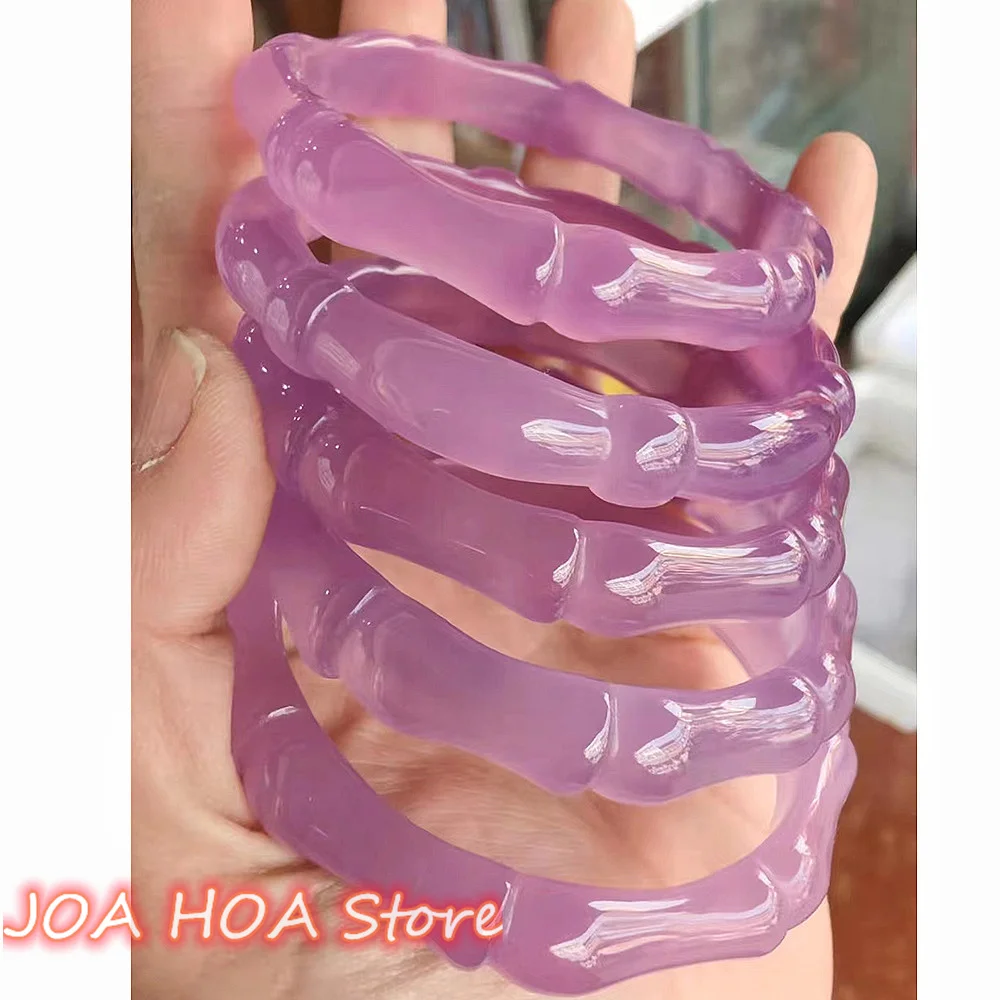 Exquisite Violet Natural Color Jade Bangle Hand Carved Agate Chalcedony Bracelet Jadeite Delicate Handring Fine Jewelry