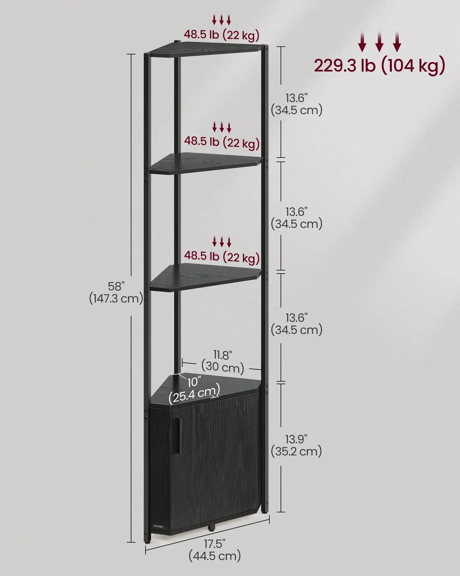 5‑Tier Corner Storage Cabinet, Freestanding Corner Shelving Unit with Storage, Space‑Saving Corner Storage Stand for Living Room, Kitchen and Bathroom