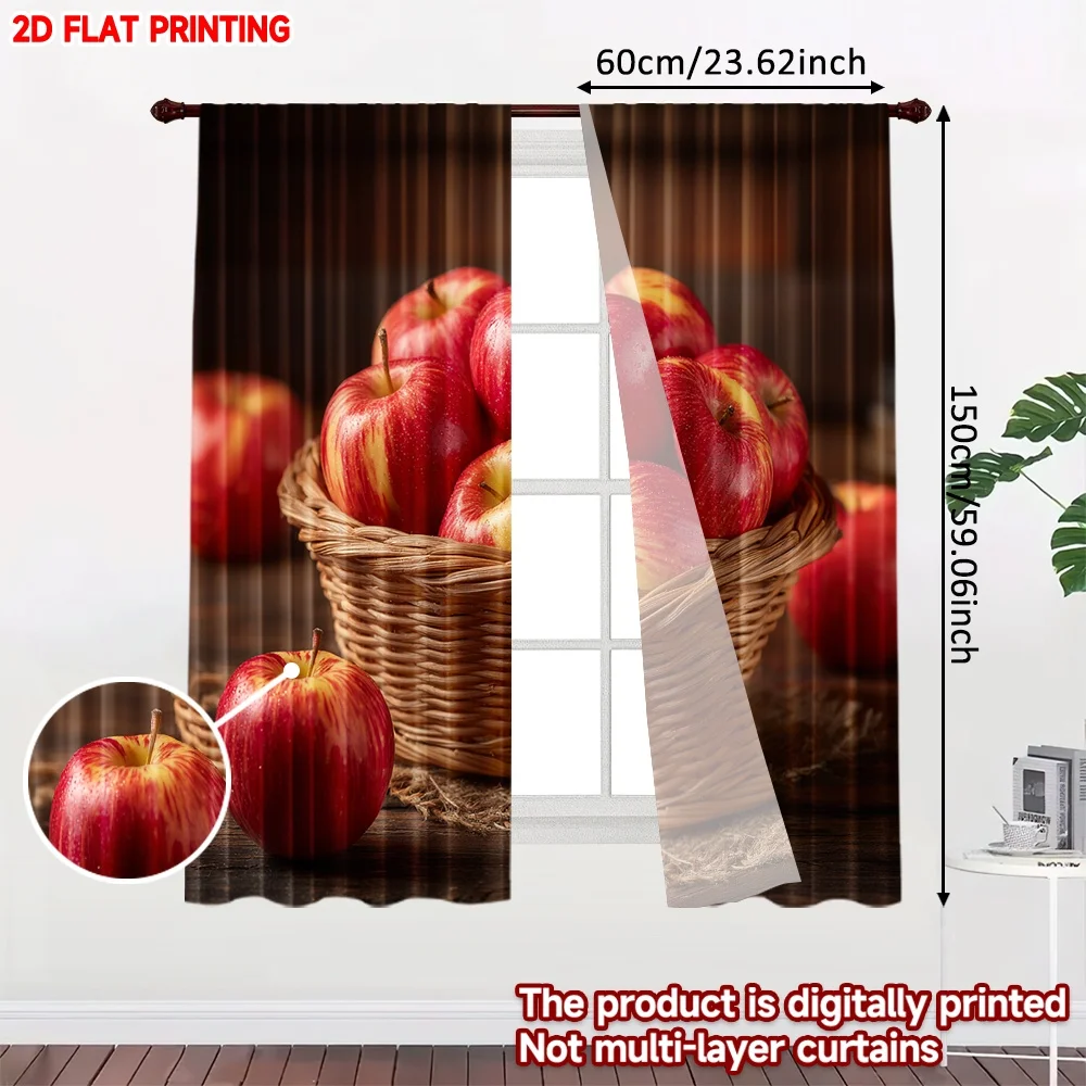 2D الطباعة المسطحة 2 قطعة سلة الستائر من التفاح الطازج الرقمية المطبوعة البوليستر الستائر الأسرة حزب الديكور مثالية للباب