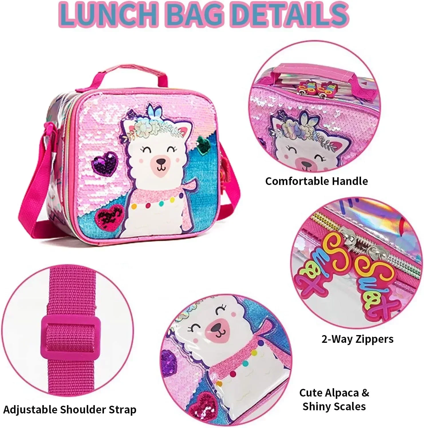 Sac à dos d'école à paillettes avec boîte à lunch pour enfants, sacs à dos à roulettes pour filles, élèves du primaire