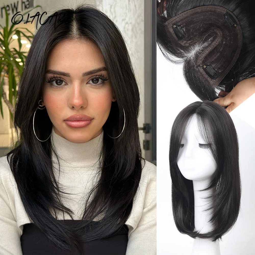 

OLACARE 3D Natural Curved Wispy Side Bangs Fake Fringe Synthetic Hair Clip in Bangs Easy to Wears for Women Hair Thinning