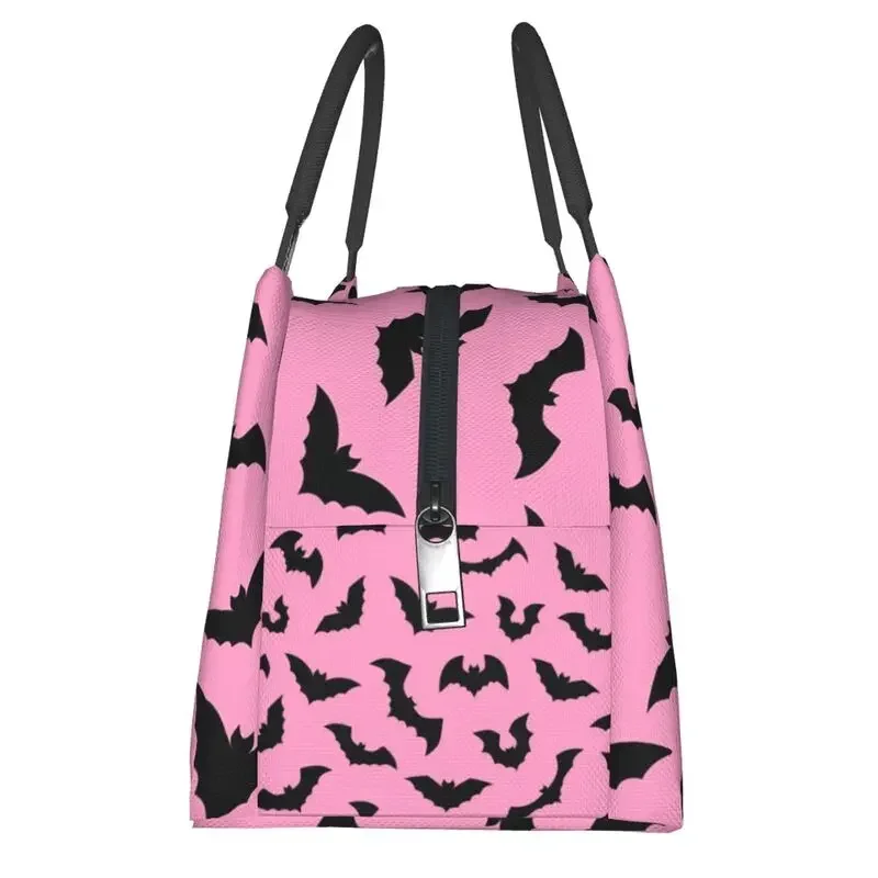 Pastel Goth Pink Black Bats Portable Lunch Box for Women Leakproof Halloween Witch Thermal Cooler Food Insulated Lunch Bag