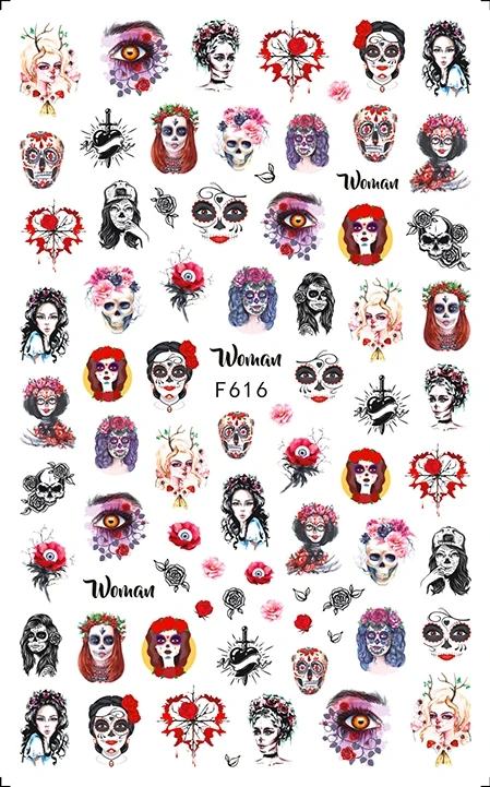 Halloween Nail Stickers 3D Self-Adhesive Nail Art Stickers Clown Skull Bone Pumpkin Spider Bat Nail Decals DIY Nails Accessories