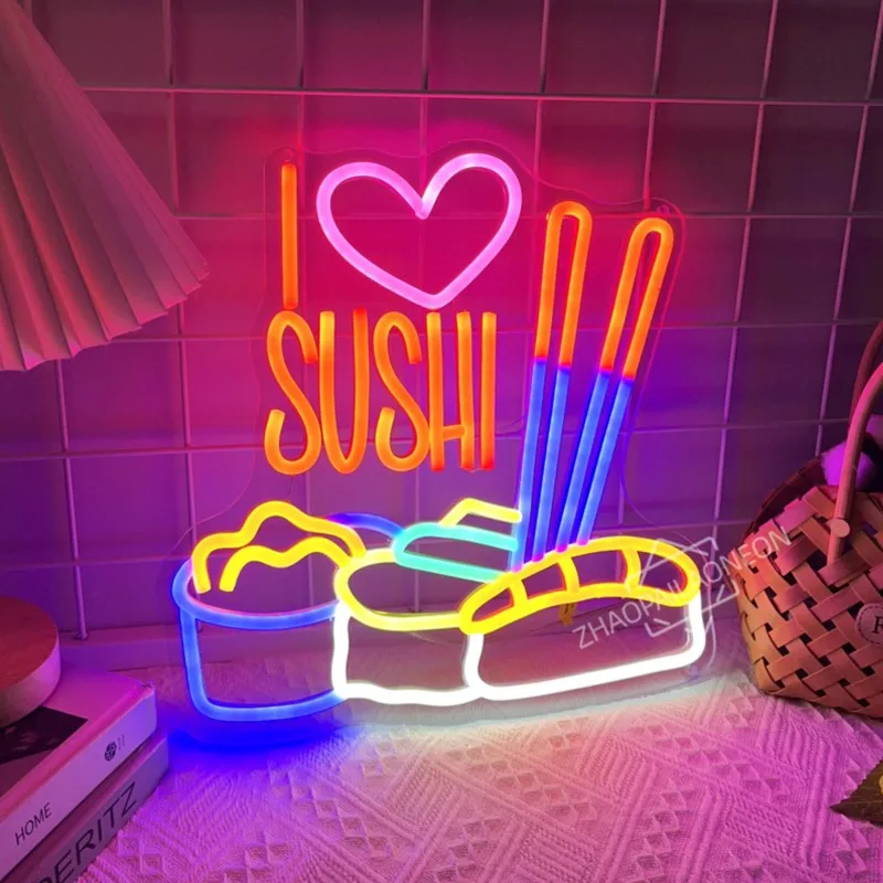 Sushi Neon Sign LED I LOVE Sushi Light Sign Wall Decoration USB Powered Neon Sushi Sign Shops Sushi Restaurant Kitchen Party