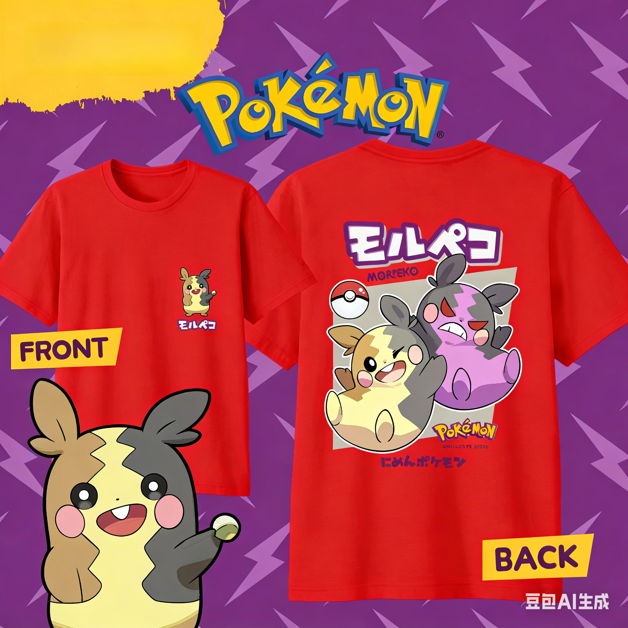 Bandai Pokémon Cartoon Morpeko T-Shirt aus 100 % Baumwolle, Sommer, neu, für Herren/Damen, locker, modisch, lässig, Harajuku, kurzärmeliges Oberteil – Detail 6