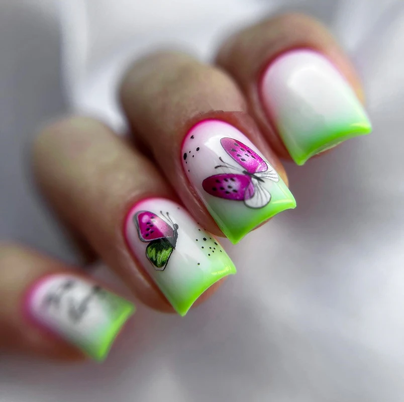 Nail Art 3d Back Glue Stickers Summer Fruits Colorful Butterflys decalcomanie decorazione per unghie Salon Beauty