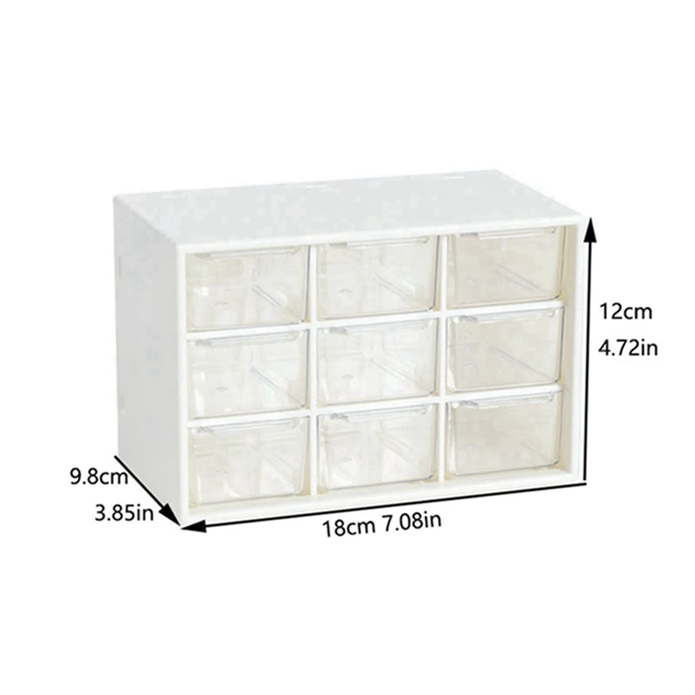 1PC Nine Palace Grid Small Drawer Jewelry Storage Box Student Dormitory Desktop Stationery Small Item Storage Transparent Drawer