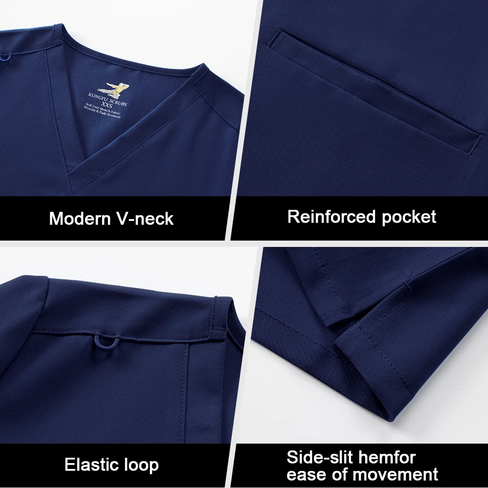 KUNGFU SCRUBS Nursing workwear women uniform high-end TRS breathable fabric surgical gown V-neck short-sleeved top pants set