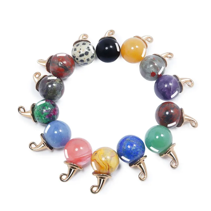 

15pcs Halloween 14mm Crystal Ball Natural Stone Bead Gold Magic Witch Hat Charm Gothic Boho Mystical Gemstone Pendant Jewelry