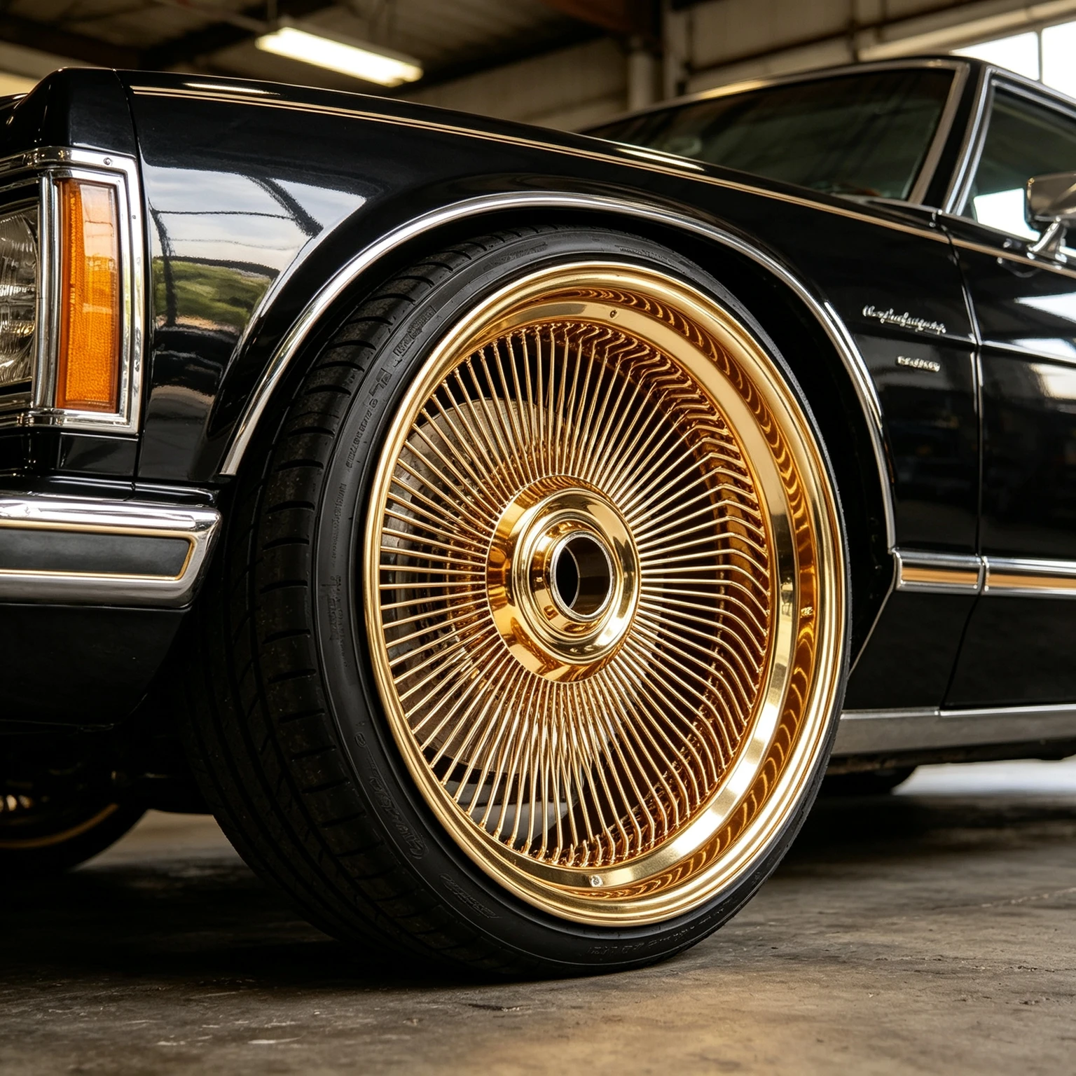 Custom 20 22 24 26 Inch Full Gold Deep Lip Wire Wheel Hub 4/5/6 Holes Large Floating Cover for Classic Cars