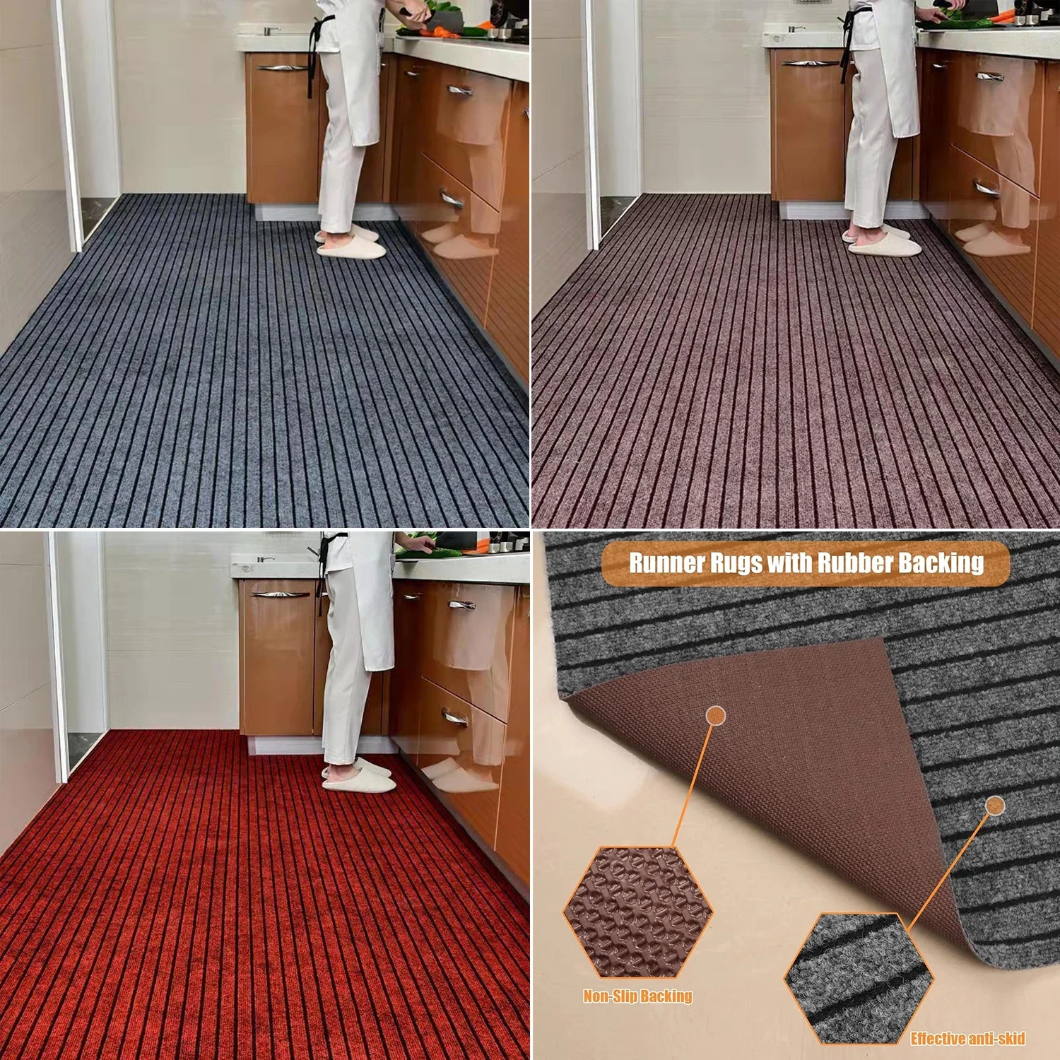 

Washable Non-slip Kitchen Mat Water-absorbent Mats Solid Color Striped Kitchen Carpet Floor Mat for Hallway, Kitchen, Bathroom