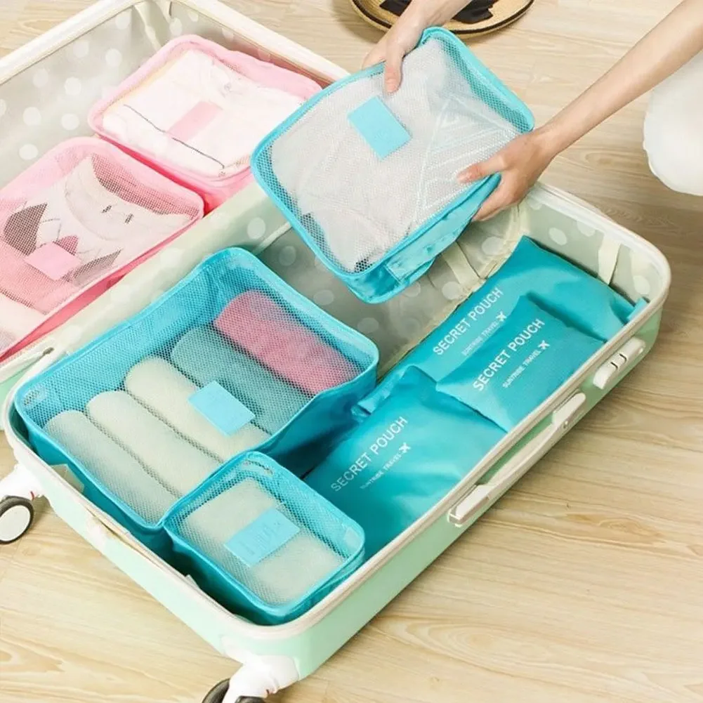 2020 Hot Selling 6Pcs Travel Clothes Storage Waterproof Bags Portable Luggage Organizer Pouch Packing Cube 8 Colors Local Stock