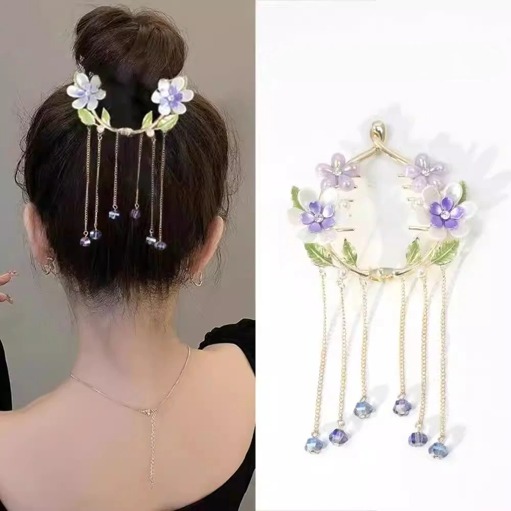 

Women 2025 New Headwear Flower Tassel High Ponytail Festivals Curling Clips Female Back of The Head Hair Clip Accessories