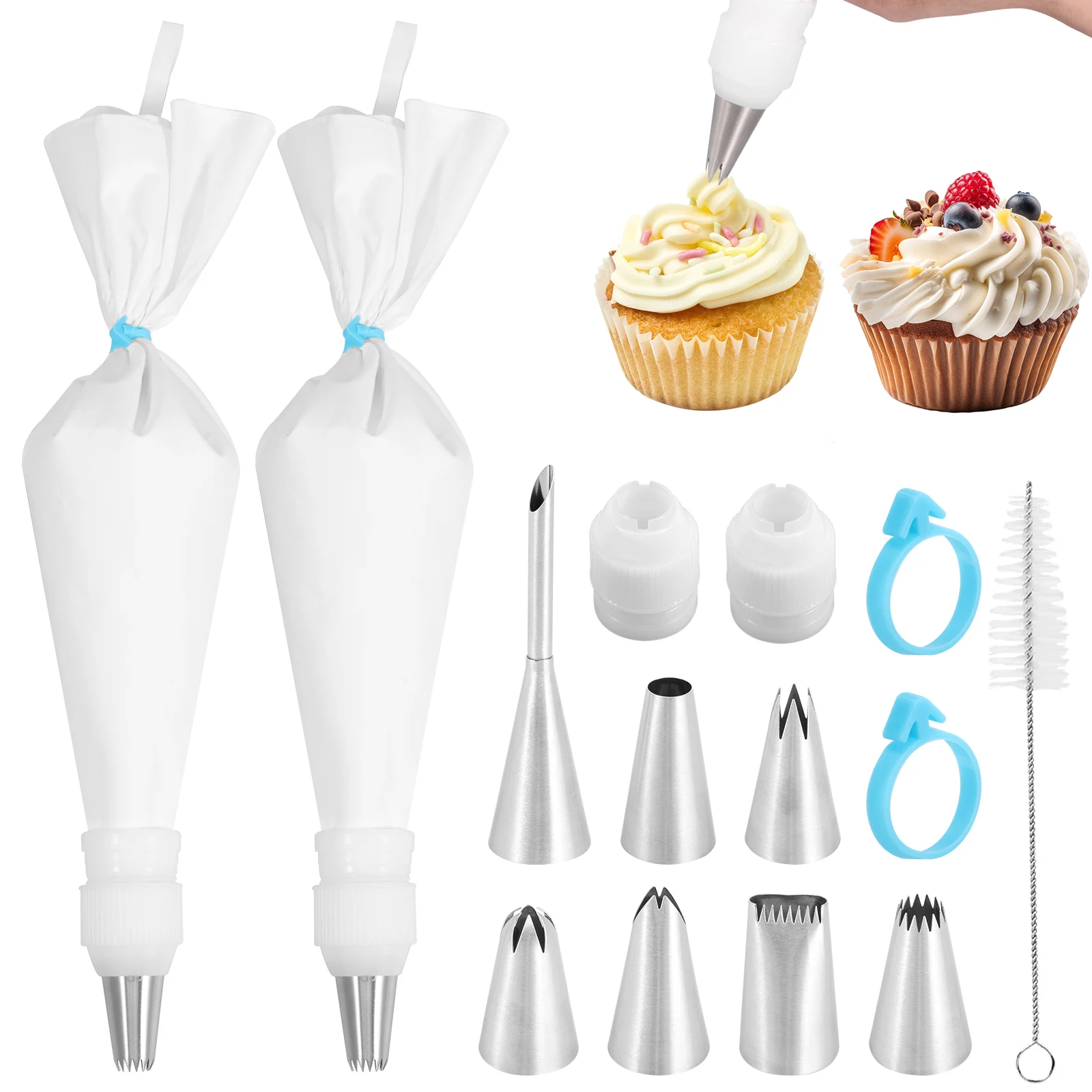 

Набор из 14/15 многоразовых кондитерских мешков и насадок для украшения тортов с щеткой для чистки, инструменты для декорирования тортов
