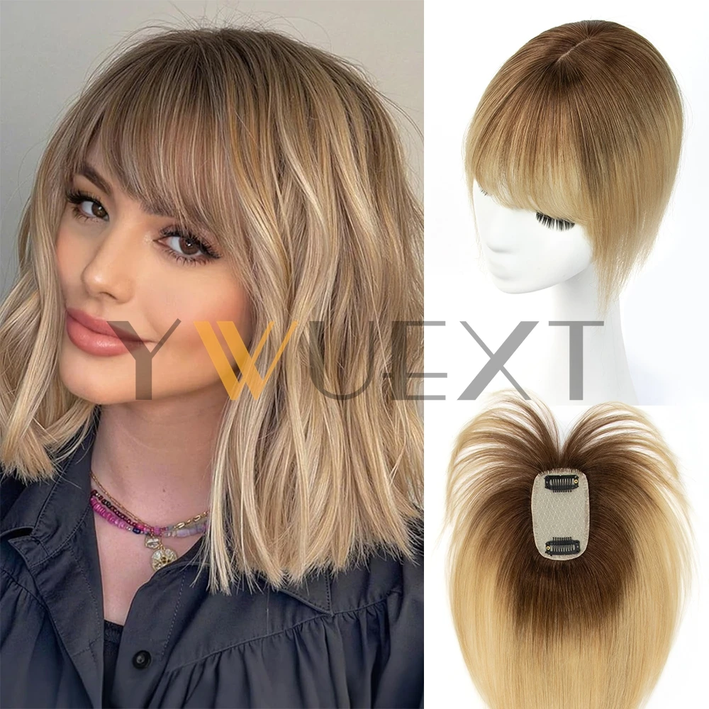 

Hair Toppers for Women Real Human Hair 8-14inch Hairs Topper for women With Bangs 5x9cm Skin Scalp Base Cover Thinning for Women