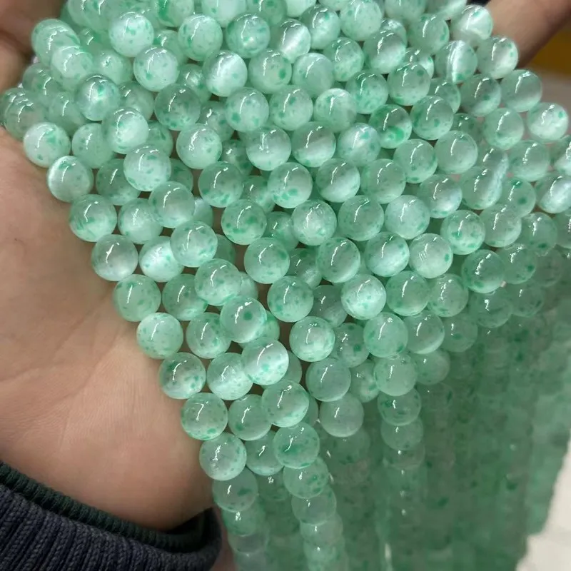 Cherry Blossom Selenite round 8mm green/pink color wholesale for DIY  jewelry necklace 38cm
