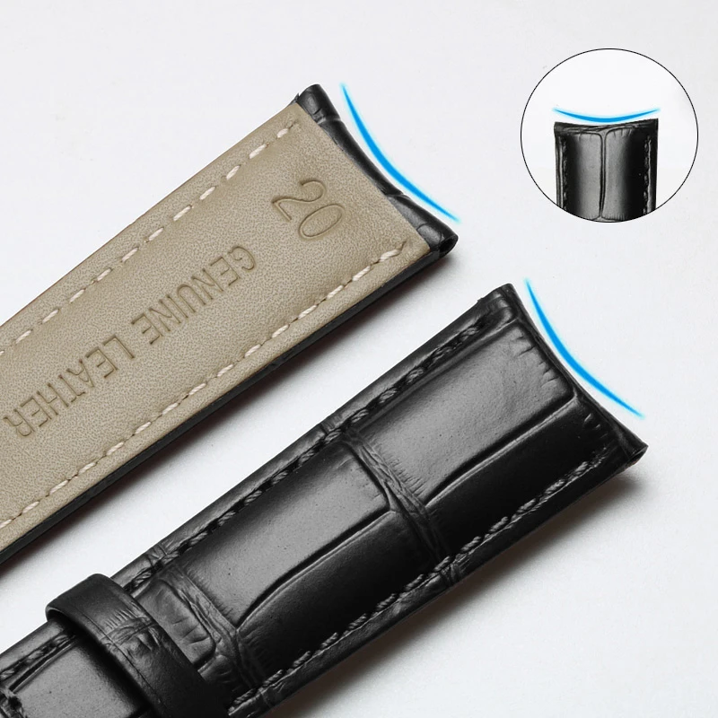 20mm 21mm 22mm Curved End Cowhide Leather Watchband for Rossini Arc Watch Band Strap 8633 617793 5793 5726 616725/5715/6713 Blue