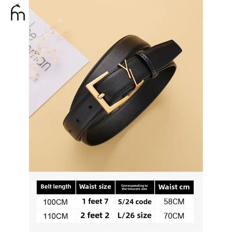 

Cinto De Couro Genuine Com Fivela De Agulha Dourada Para Mulheres, Elegante E Versátil, Decoração Casual, Diseñador, Moda Jeans