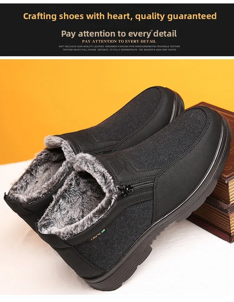 Herren Winter Fleece-gefütterte Warme Slip-On Stiefel mit Seitenreißverschluss Rutschfeste Dicke Sohle Thermo-Baumwollschuhe für Ältere – Detail 10