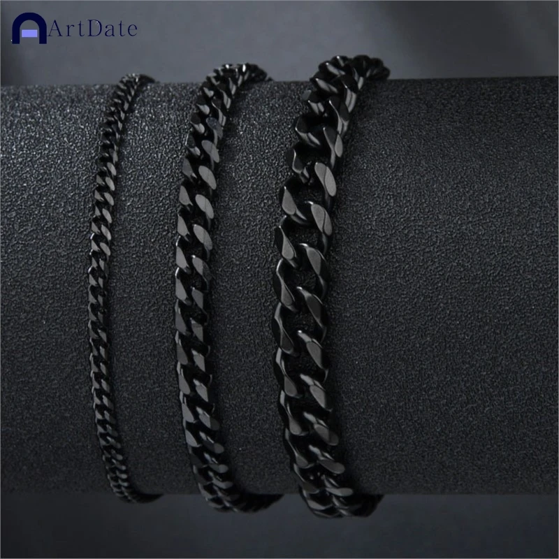ArtDate 2024 New Trendy Cuban Chain Men Bracelet Classic Stainless Steel 3/5/7mm Width Chain Bracelet For Men Women Jewelry Gift