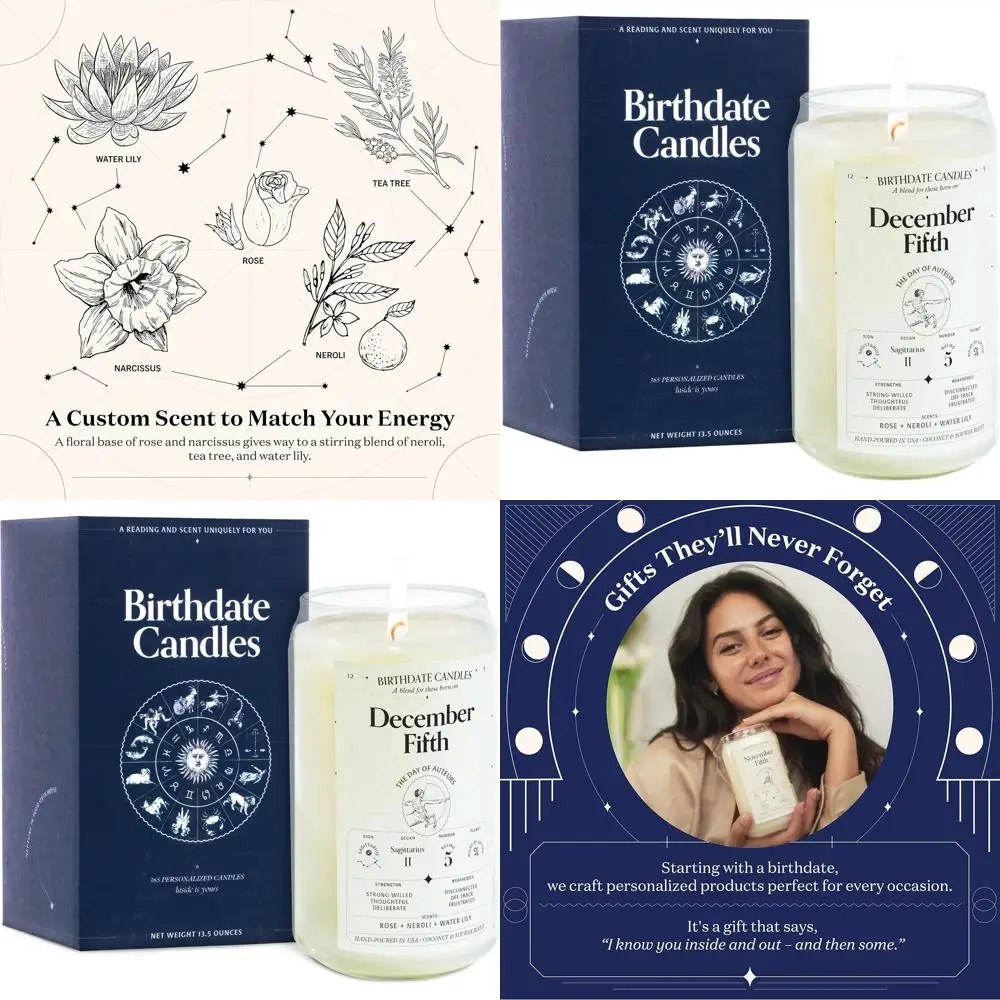 

Подарочная свеча на день рождения по знаку Стрельца - 5 декабря, аромат розы, нероли и водяной лилии - натуральный соевый и кокосовый воск, 60-80 часов горения