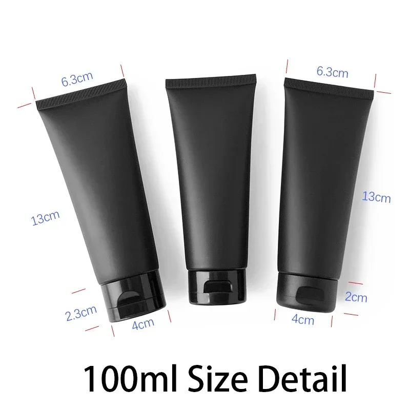 50 g 100 g mattschwarze Kunststoff-Quetschflasche, leerer Kosmetikbehälter, Creme, Körperlotion, nachfüllbar, weicher Schlauch, 50 ml, 100 ml