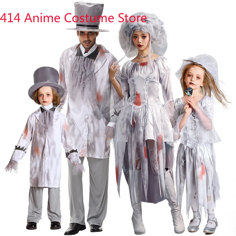 Horror Ghost Bride Cosplay Costume Adult Kids Vampire Sets Halloween Purim Carnival Masquerade Outfits