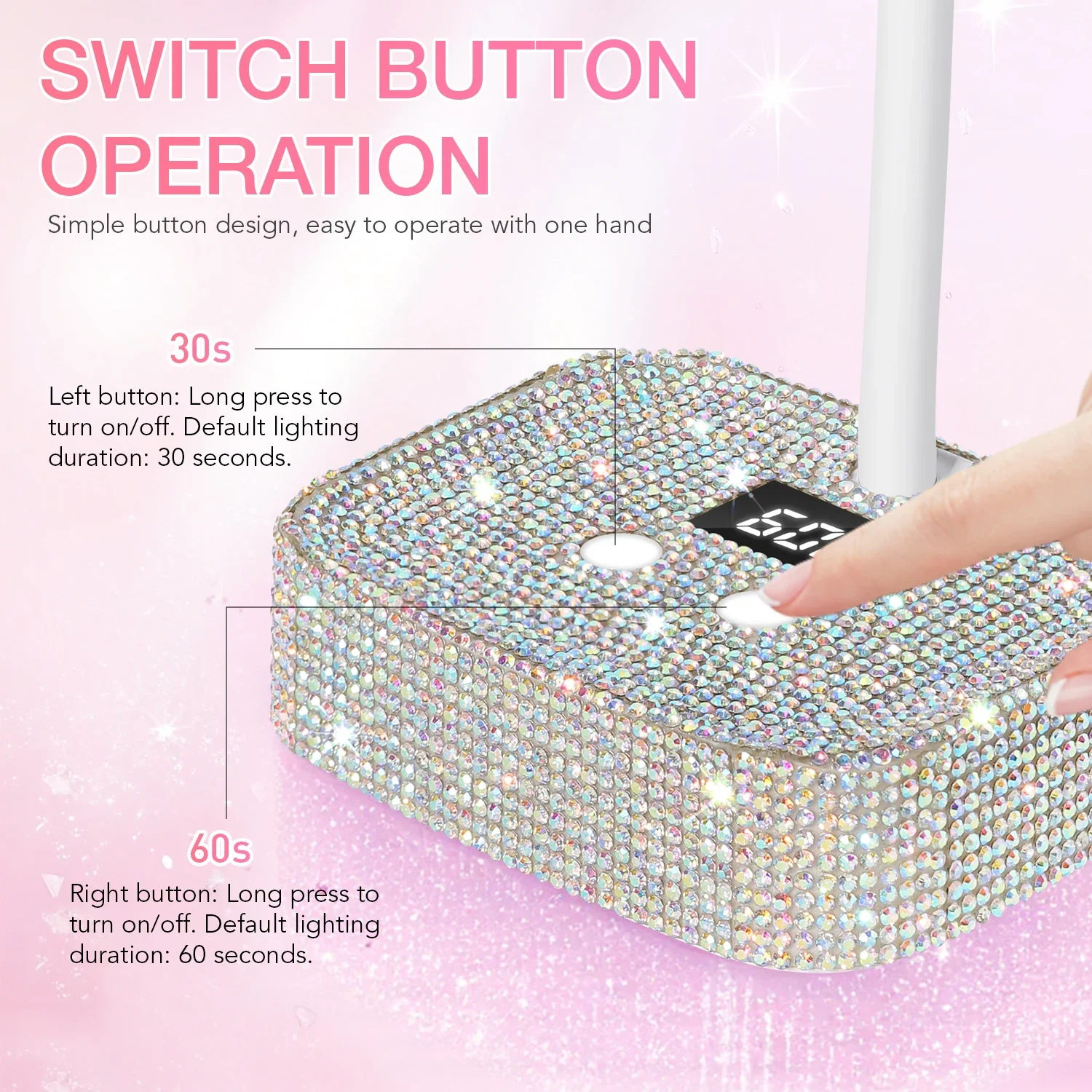 DianaBeauty Rechargeable Nail Lamp LED UV Nail Dryer with Silver Rhinestone and Auto Sensor Portable Manicure Lamp Nail Tools