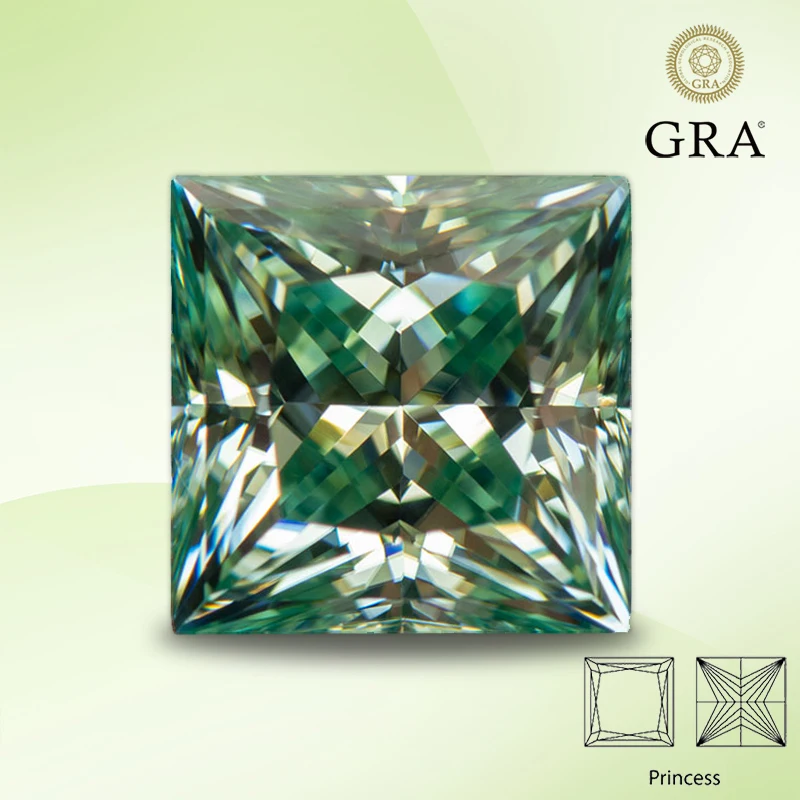 

Moissanite Lab Grown Diamond Primary Color Yellow Green Princess Cut Gemstone for DIY Women Jewelry Making with GRA Certificate