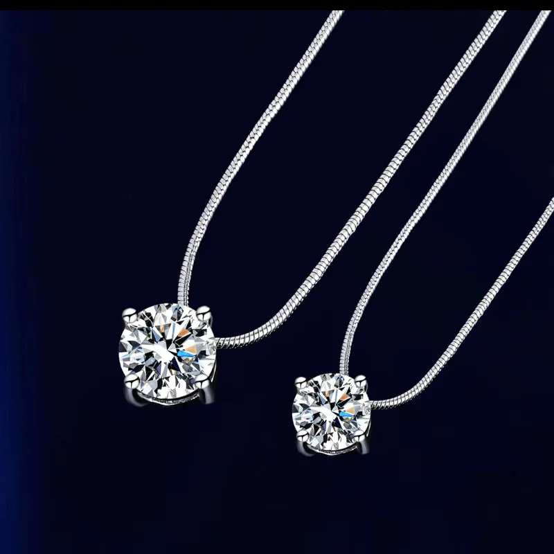 0.5-2ct Fashion Four Claws Real Moissanite Pendant Necklaces for Women Wedding Birthday Party Jewelry Gifts S925 Sterling Silver