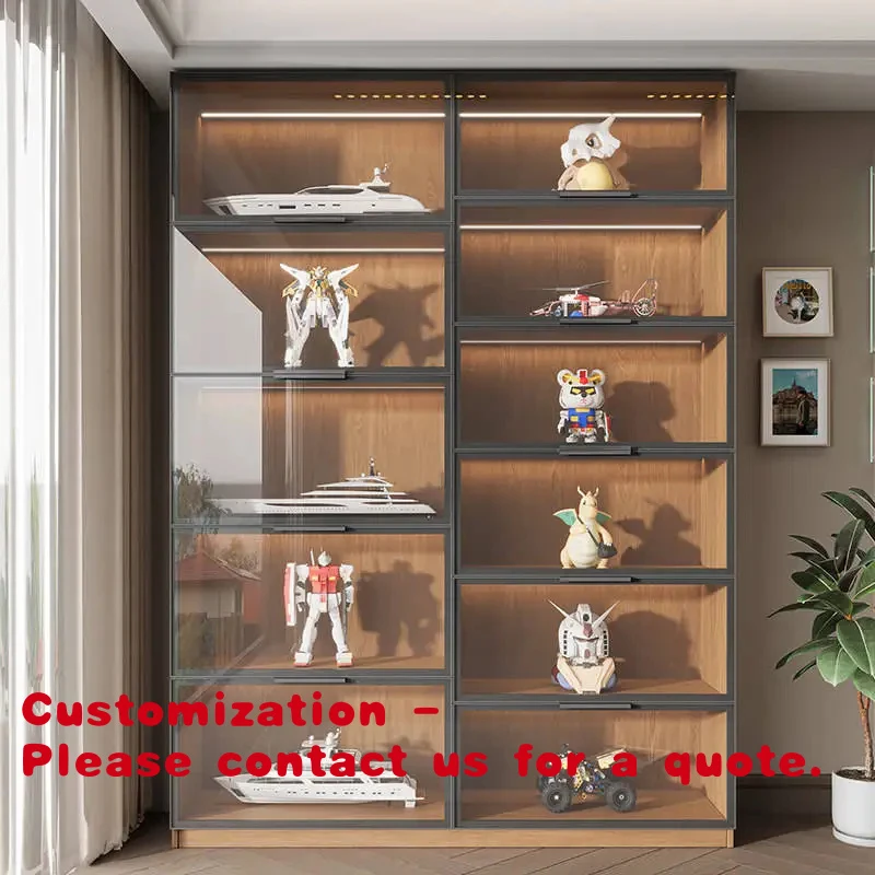 custom.Solid Oak Wood Glass Door Handmade Customizable Home Furniture Display Cabinet Models & Collectibles