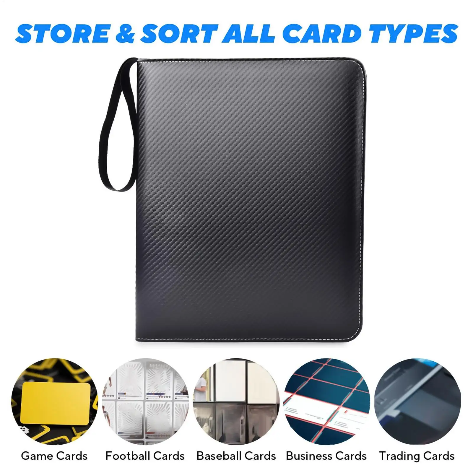 Mangas para fichário de cartão comercial com 900 bolsos com zíper, mangas dupla face, porta-cartões, estojo de armazenamento de cartão para exibição de jogos