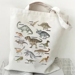 Entomologists Storage Handbag Vintage Dinosaurs Pattern Canvas Shoulder Bag Students Reusable Folding Versatile Storage Bags