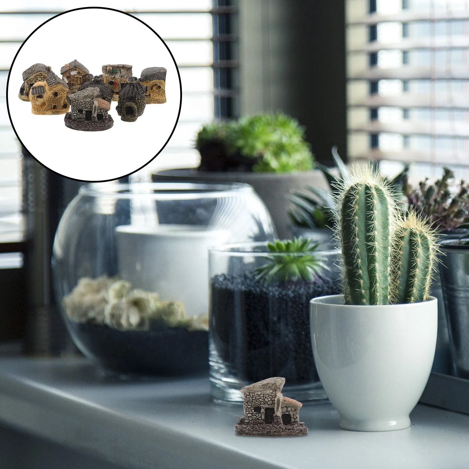 

8Pcs Miniature Fairy Garden Houses Resin Cottage Decor for Terrarium Bonsai Succulent Plant Pots Micro Landscape Village Scene