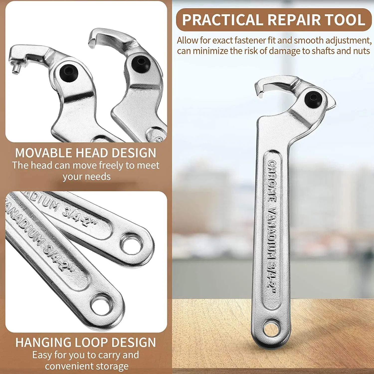 Hook Spanner Adjustable Universal Wrench Set Round/Square Head CR-V Shape Chrome Vanadium Screw Nuts Bolts Driver Hand Tools