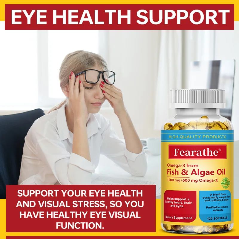 Omega 3 Softgels - Fish Oil & Algae Oil, EPA & DHA, Essential Fatty Acid Supplement for Heart Brain Eye Skin & Immune Wellness - view 3