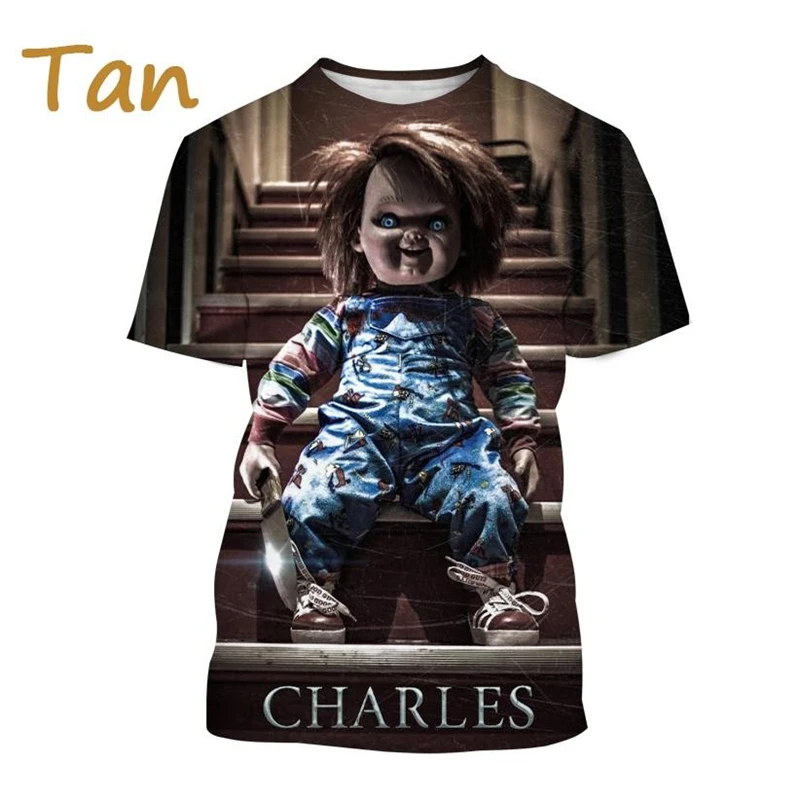 Camisetas estampadas Chucky 3D para homens e mulheres, blusas de manga curta, design de horror, estilo de rua divertido, verão, venda quente