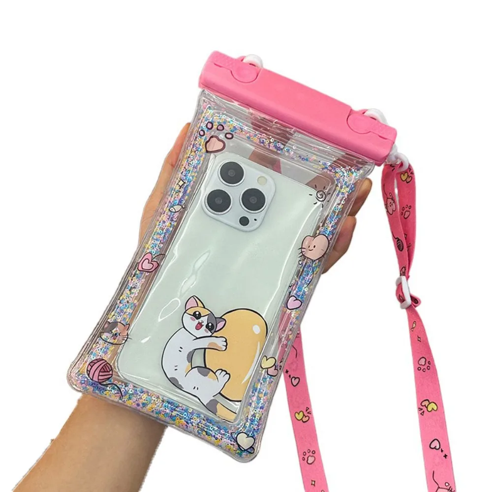 الكرتون حقيبة الهاتف مقاوم للماء العائمة شاشة تعمل باللمس وسادة هوائية الغطاء الواقي مختومة الحبل السباحة حقيبة التخزين