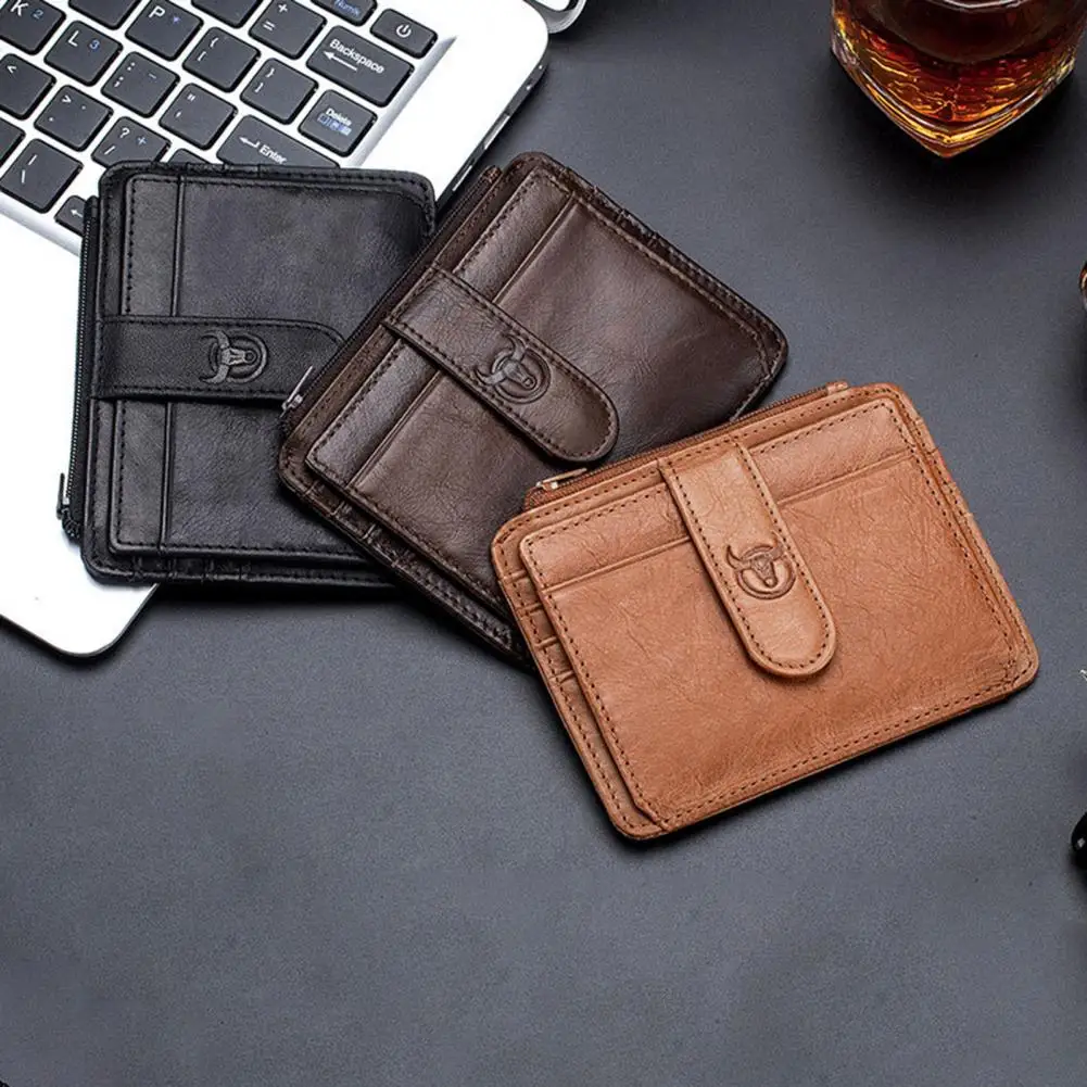 

Card Purse Anti-degaussing Design Short Snap Button Zipper Closure Faux Leather Men Wallet Multiple Slots Money Clip Card Holder