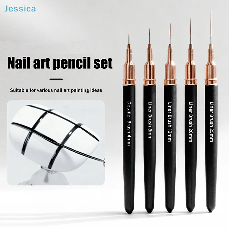 ♥ مجموعة أقلام رسم فنية للأظافر مكونة من 5 قطع - فرش بطانة مرنة (4 مم - 25 مم) لفن الأظافر الرقيق وأدوات طلاء الأظافر #4