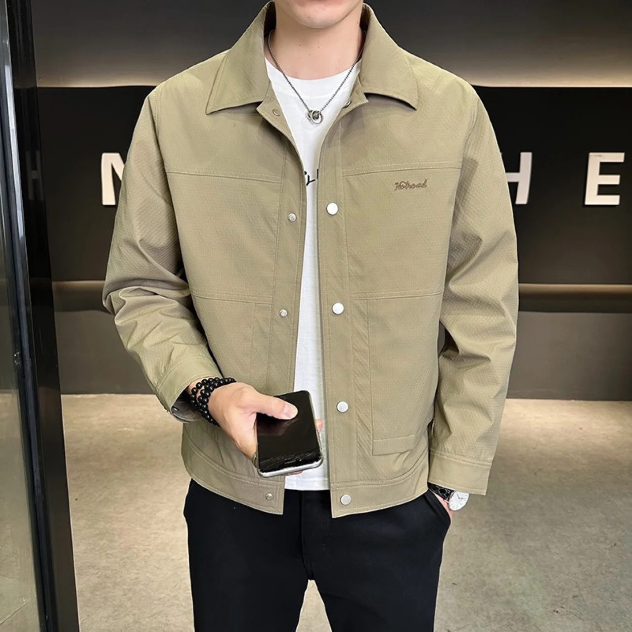 

High Quali Men's Jaet Collared Outerwear Color Trendy Autumn Spring Cotton Blend Fabric Regular Sve Length