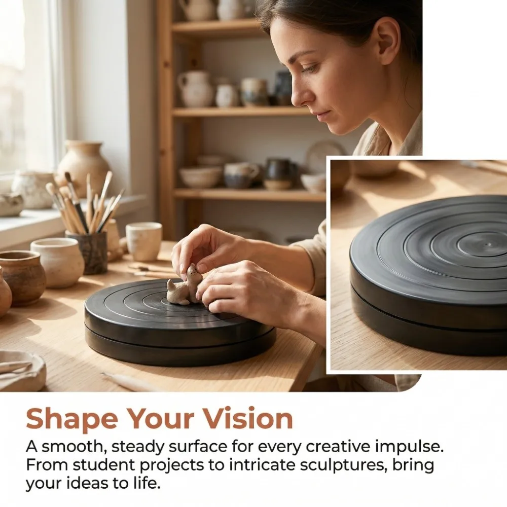 Plastic Clay Turntable 7×1.35 inches Black Pottery Turntable Double Side 4.52×1.35 inches Ceramic Rotation Wheel Paint Spraying