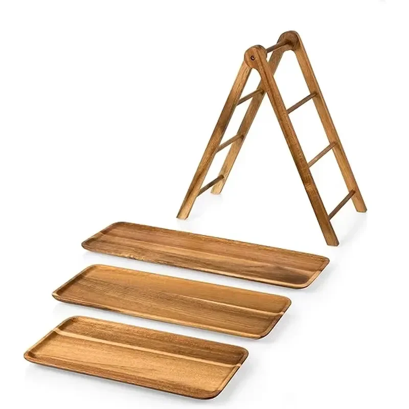 3 Tier Foldable Wooden Storage Rack for Kitchen Vegetable Salad Tray Hotel Party Organizer Shelf Space Saving Home Decor