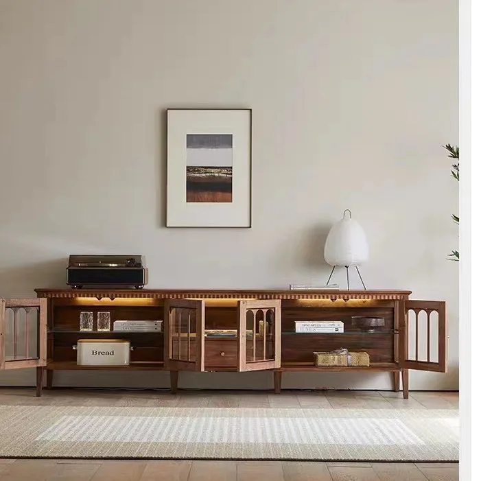 solid wood TV cabinet retro living room high-end furniture locker drawer cabinet audio-visual cabinet all solid wood furniture